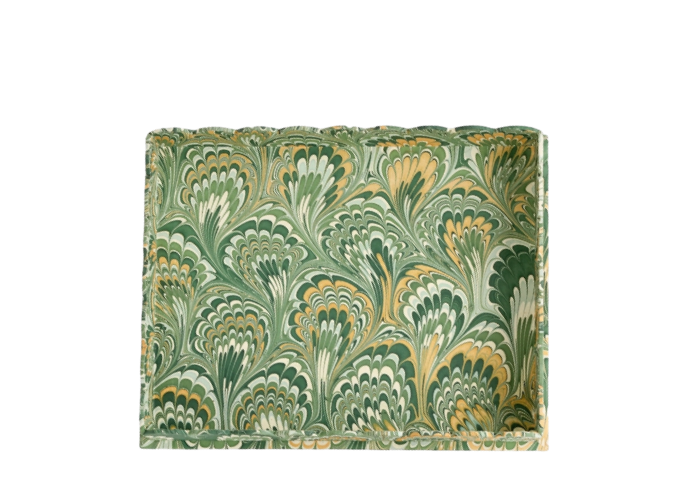 Large Marbled Scalloped Tray- Green Golden Peacock Feather