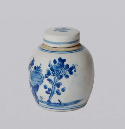 Blue and White Porcelain Mini Bird and Flower Round Jar