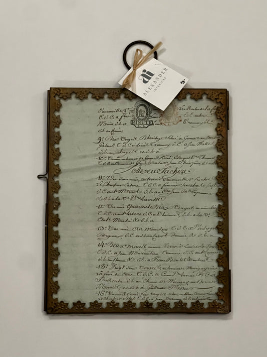 Antique 1700s Stamped French Documont w/ Antique Frame