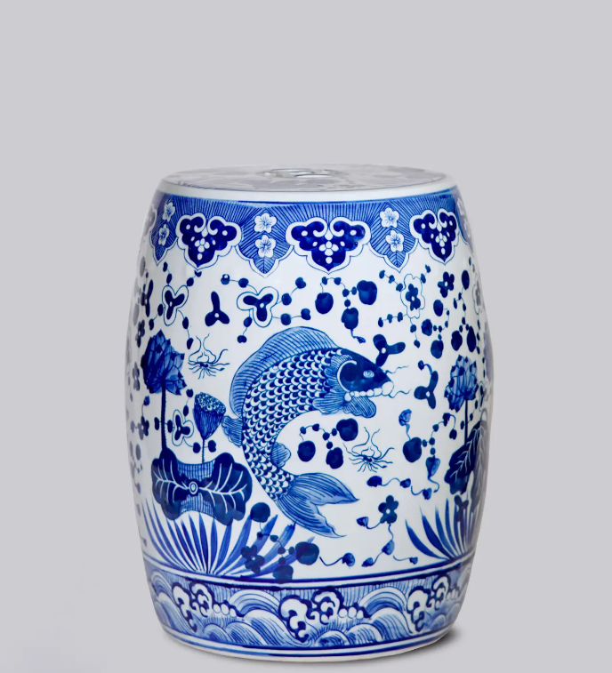 Blue & White Lotus Garden Stool