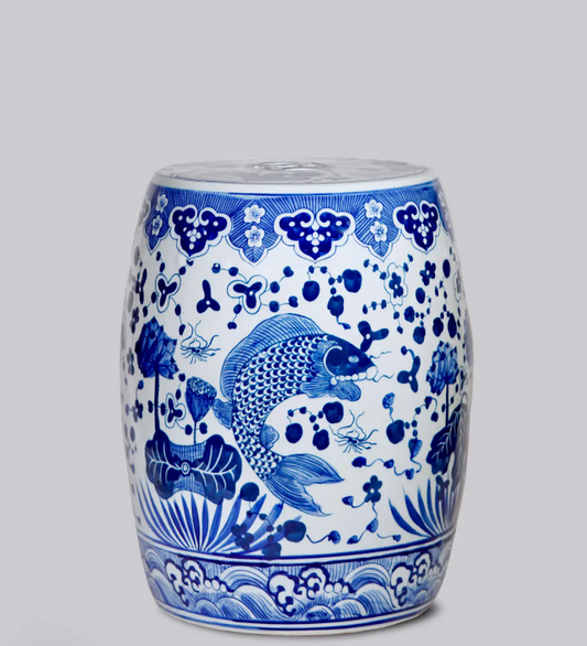 Blue & White Lotus Garden Stool