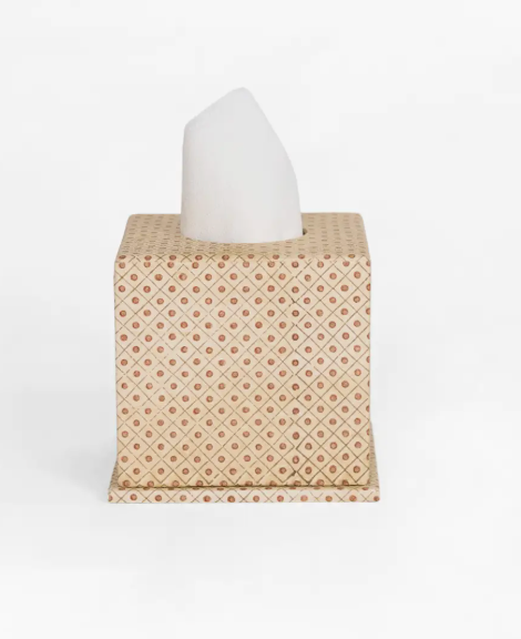 Block Printed Tissue Box - Dot & Grid Ochre