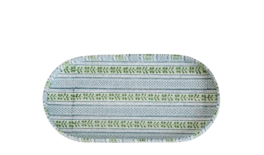 Large Block-Printed Round Desk Tray - Mint-Sky Rhea