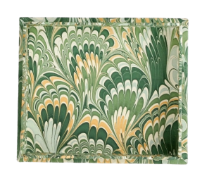 Small Marbled Scalloped Tray- Green Golden Peacock Feather