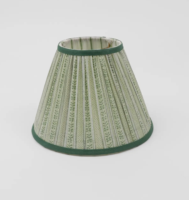 Block Printed Fabric Pleated Lampshade - Floral Stripe Green