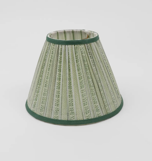 Block Printed Fabric Pleated Lampshade - Floral Stripe Green