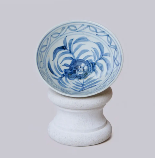 Blue and White Porcelain Floral Conical Bowl