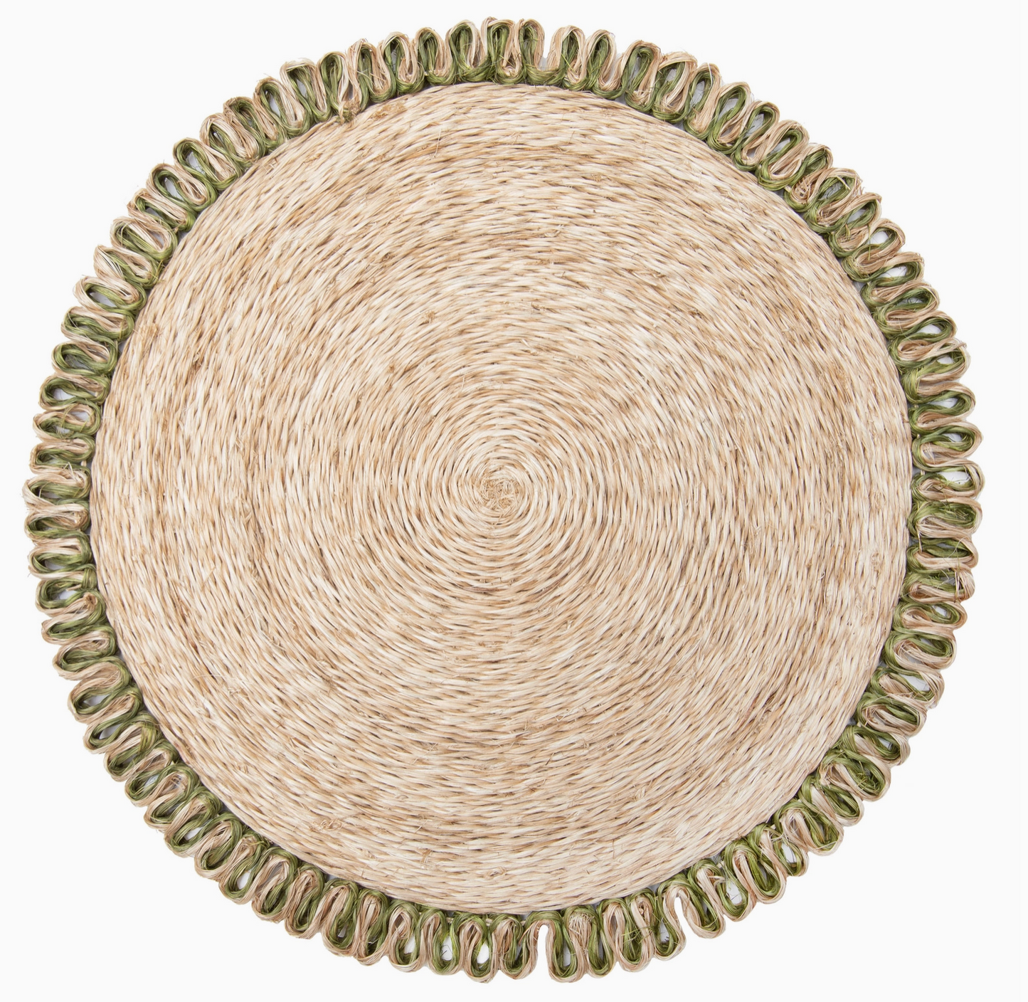 Loopy Abaca Natural & Olive Green 15" Round - Set of 4