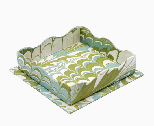 Trinket Cocktail Napkin Tray in Robin Blue Marbling