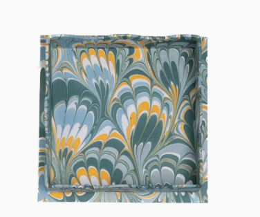 Small Scalloped Hand-Marbled Trays in Blue
