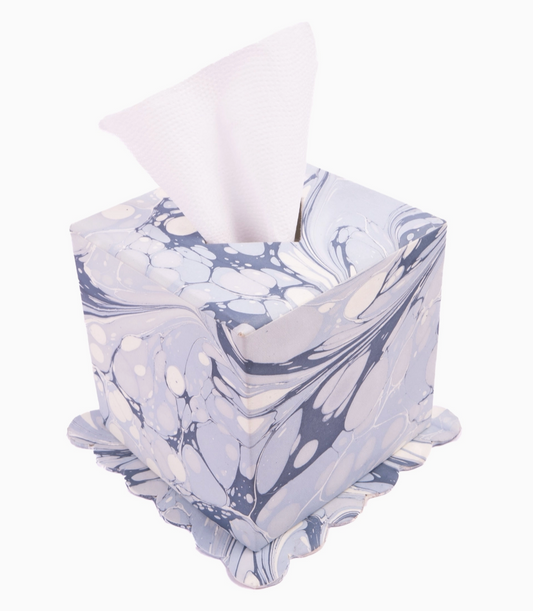 Hand-Marbled Scallop Tissue Box Cover in Ocean Wave